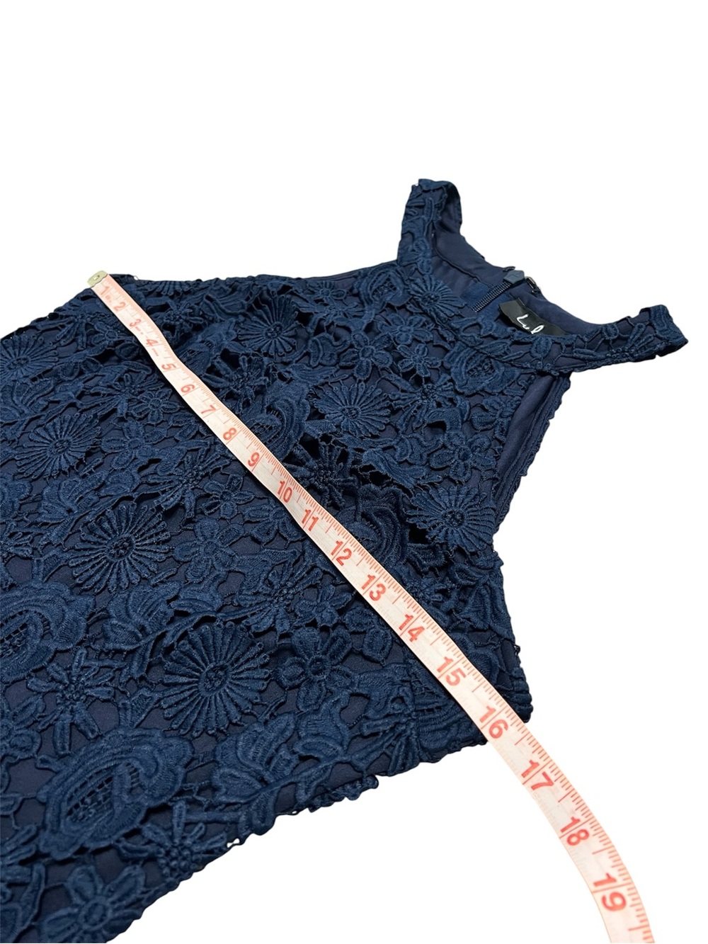 LULUS LOVE POEM NAVY BLUE LACE MINI DRESS size SMALL LIKE NEW lined back zip - Picture 9 of 11